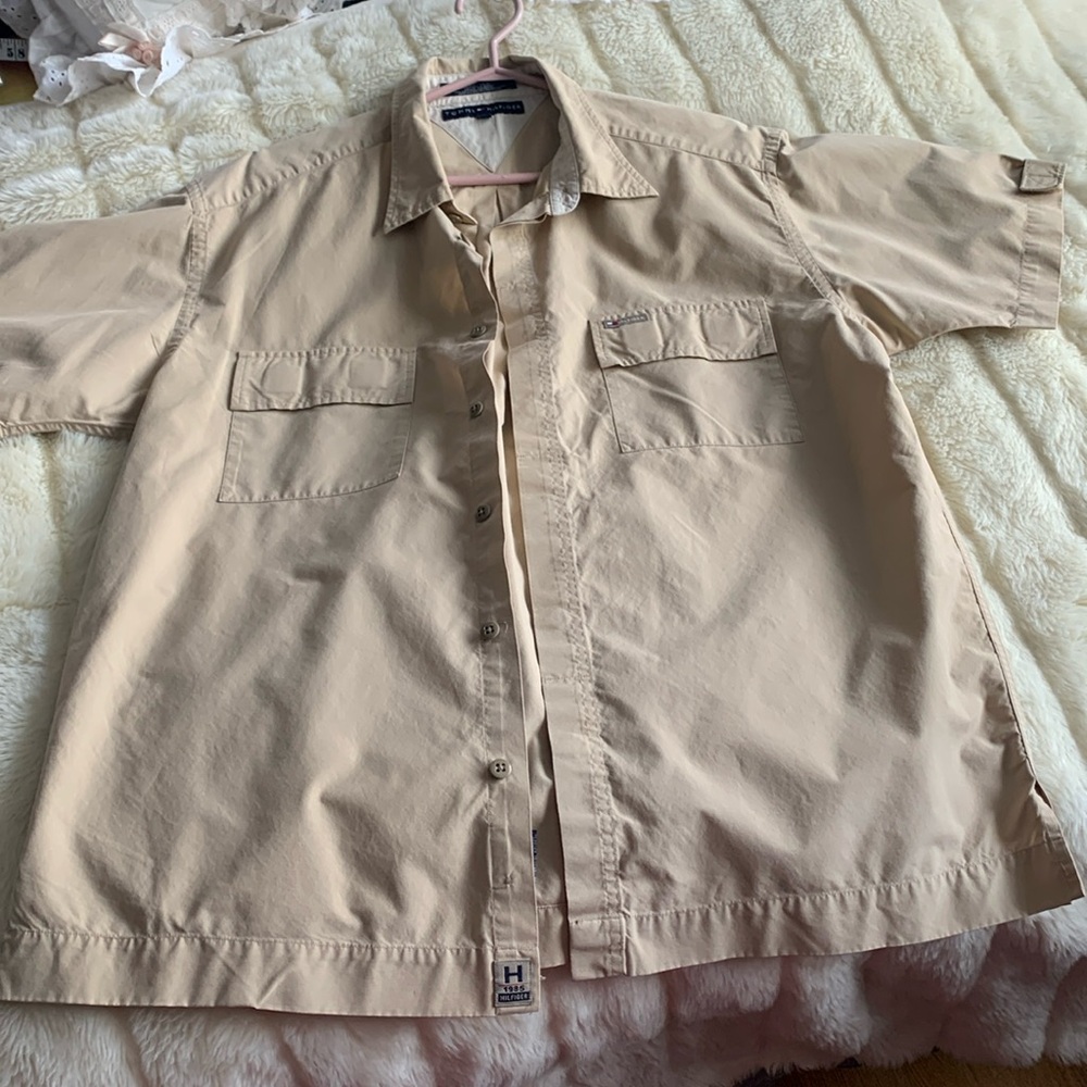 Tommy Hilfiger Y2K short sleeve button down Velcro pockets shirt L